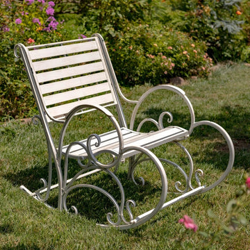 faire-zaire Iron Rocking Chair Outdoor Use Romantic Heart Design Flamingo Pink, White or Green
